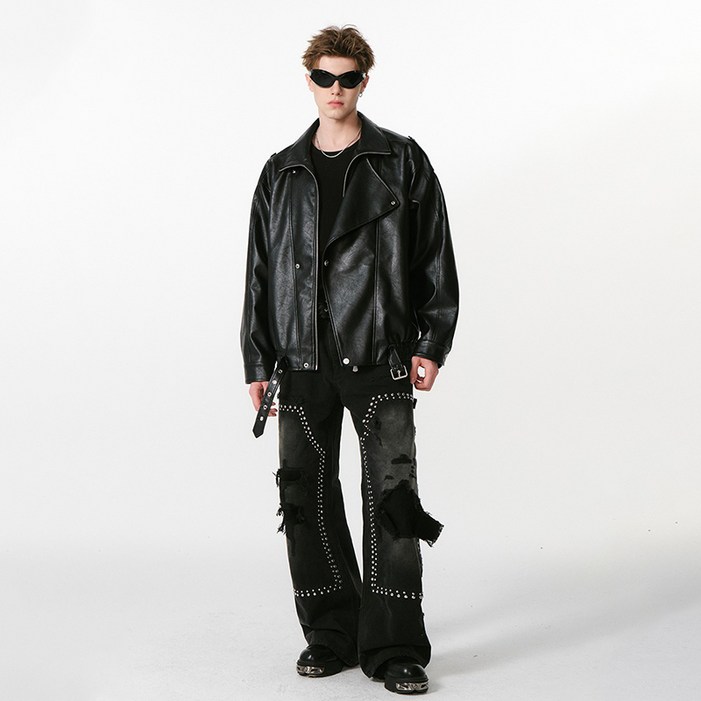 BLACK K7 남녀공용 방풍 라이더 가죽 자켓  PU 라펠 점퍼 블랙