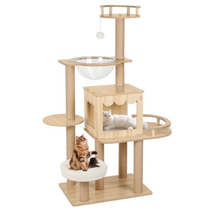 리빙가감법 고양이 대형 스크래쳐 캣타워 반려동물 실내 호화로운 목제 아크릴 해먹 방석 장난감 캣타워 다층 구조 기둥 숨숨집 강력한 내하중 흔들없이