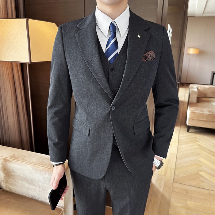 남성용 정장세트 하객룩 수트 사계절 기본 캐주얼 정장 3피스세트 코트  바지 조끼