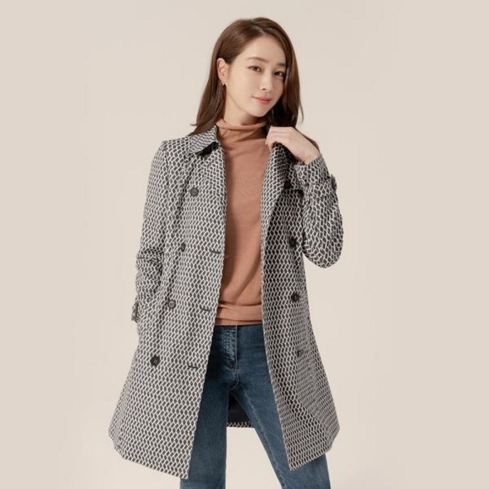 샤트렌CHATELAINE 샤트렌여성 간절기 벨티드 트렌치 코트,쟈가드 패턴,클래식 바바리울산