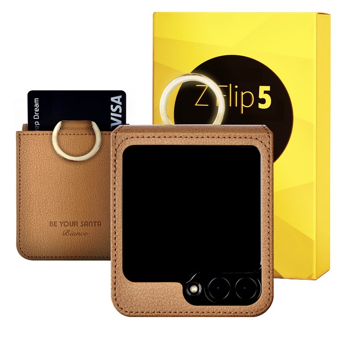 비유어산타 갤럭시 Z플립5 케이스 이태리 비건 가죽 힌지보호 카드 수납 링 지플립5 보스코카드포켓3개 비앙코카드포켓1개