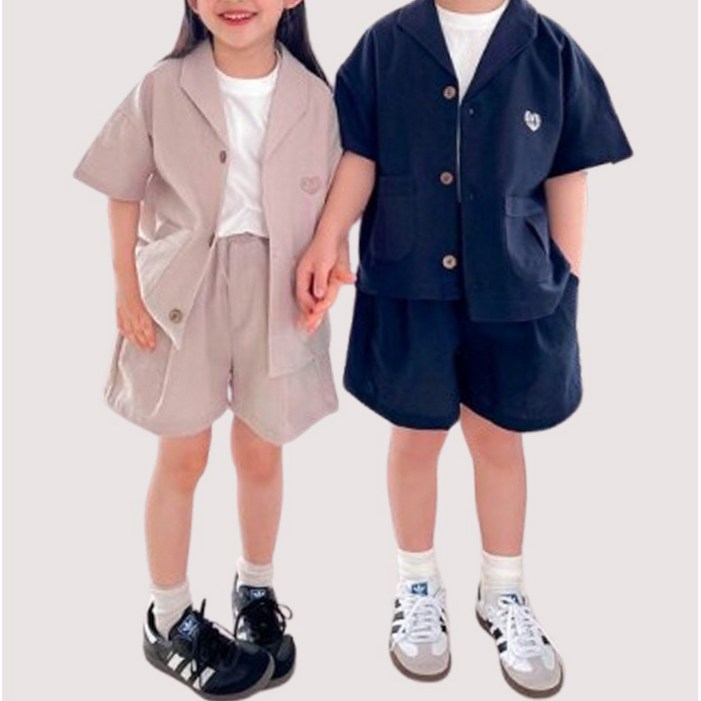 stylecone 국산 아동 키즈 초등 반팔 린넨자켓 린넨반바지 여름정장