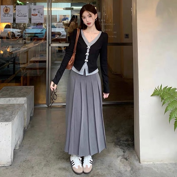 YioYcc 투피스 니트 카디건 스커트 상하복