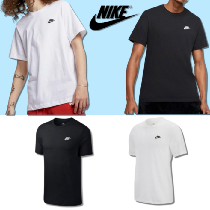100%정품/빠른출고 나이키 NSW 클럽 반팔 티셔츠 남녀공용 데일리 캐주얼 스우시 로고 반팔티 커플티