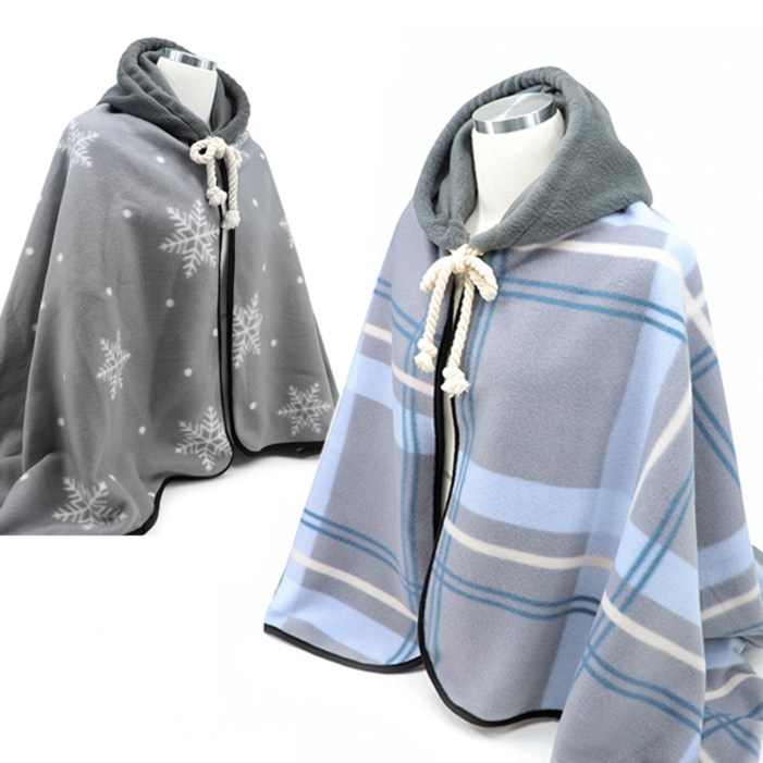 무릎담요 후드망토 체크 블루  겨울담요 무릎담요 후드담요