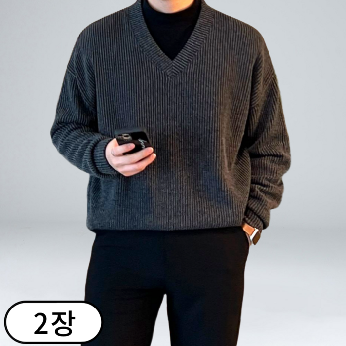 11 이브 남성용 봄 가을 오버핏 긴팔 브이넥 니트 30882