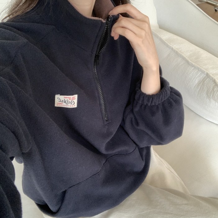 제이블롭 패치아노락  반집업 캐주얼 배색 데일리 후리스 국내생산