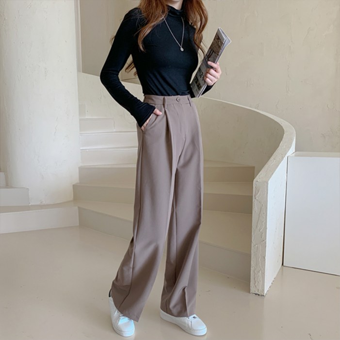 토마토팩토리 여성용 사방스판 핀턱 와이드 하이웨이스트 슬랙스