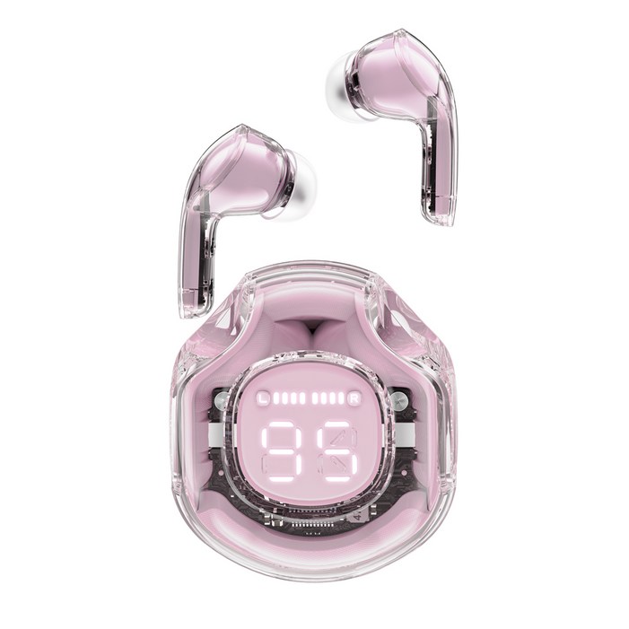 ACEFAST T8 투명 블루투스 이어폰 듀얼 노이즈 캔슬링 디지털 디스플레이 블루투스 5.3, lotus pink