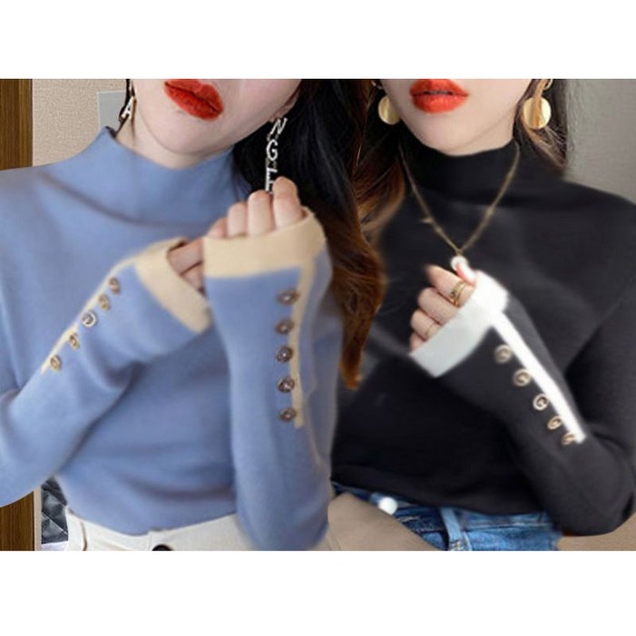 1+1 여자 목폴라티 캐주얼 가을 겨울 덕기모 반폴라 쫄티 슬림핏 이너티 레깅스 상의 기질 여성 기모 긴팔 티셔츠 2P WXY