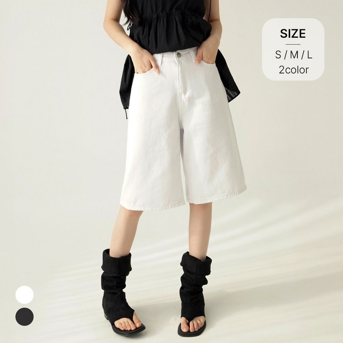 니어샵 여성 코튼 5부 와이드 버뮤다 팬츠 반바지