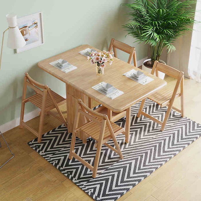 베리아므 접이식 공간활용 이동식 원목식탁 테이블 의자 세트 레트로