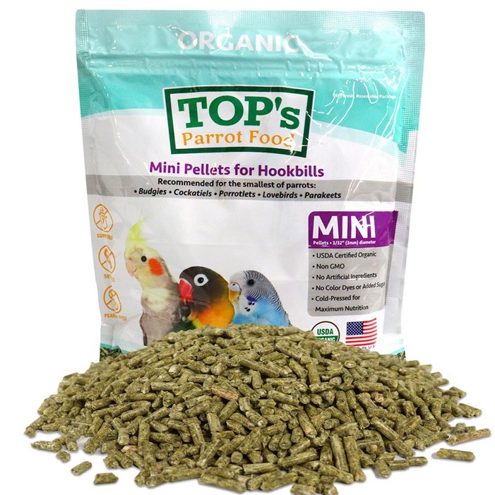 앵무새먹이 탑스오가닉 유기농 건강 미니 펠렛 중소형 앵무새 사료 간식, 453g, 1개