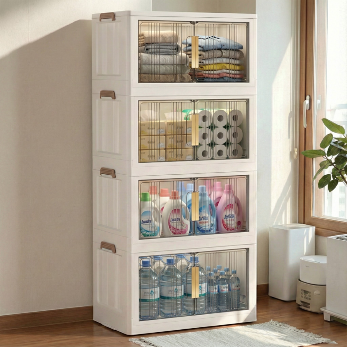 Naviconvex 수납장 하우블렌 이동식 접이식 다용도 양문 수납장 대용량 정리함 거실 부엌 침실 리빙박스 폴딩박스