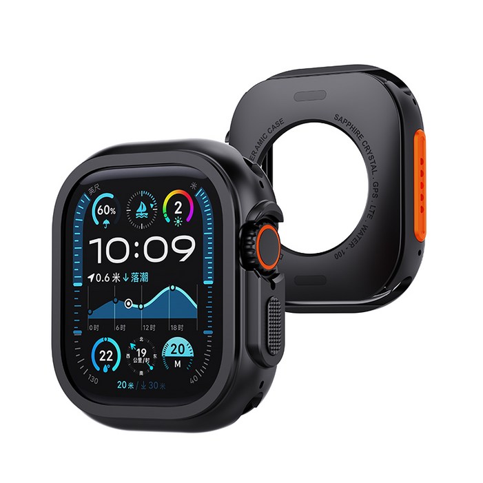 PZOZ 애플워치 호환 메탈 범퍼 케이스 S1110987654 외관을 Ultra123 외관으로 바꿉니다, 블랙, 1개