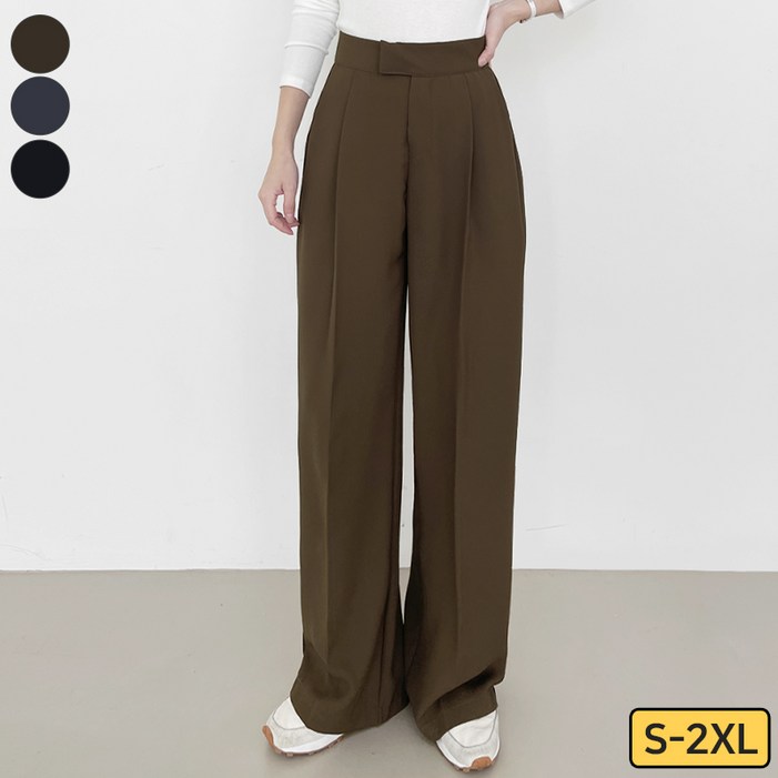 바비팩토리 여성용 원 핀턱 와이드 슬랙스 키작녀 촤르르 팬츠 빅사이즈까지