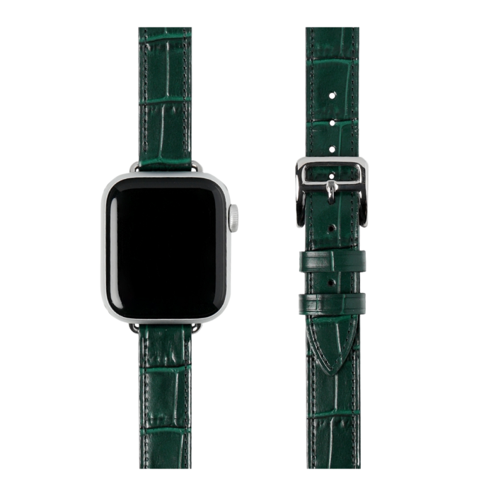 티엑스엘엑스 애플워치 악어 패턴 가죽 스트랩, 그린