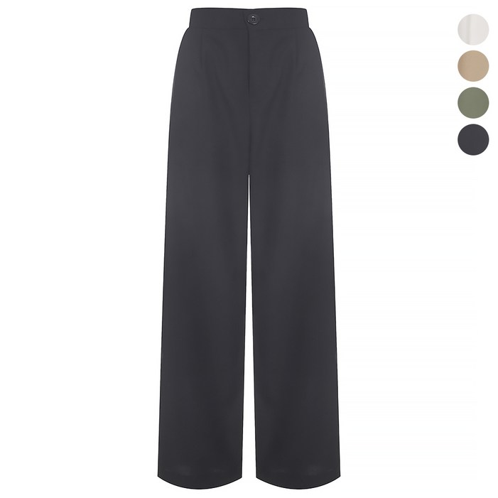 탱커스 여성 원버튼 핀턱 밴딩 와이드 슬랙스