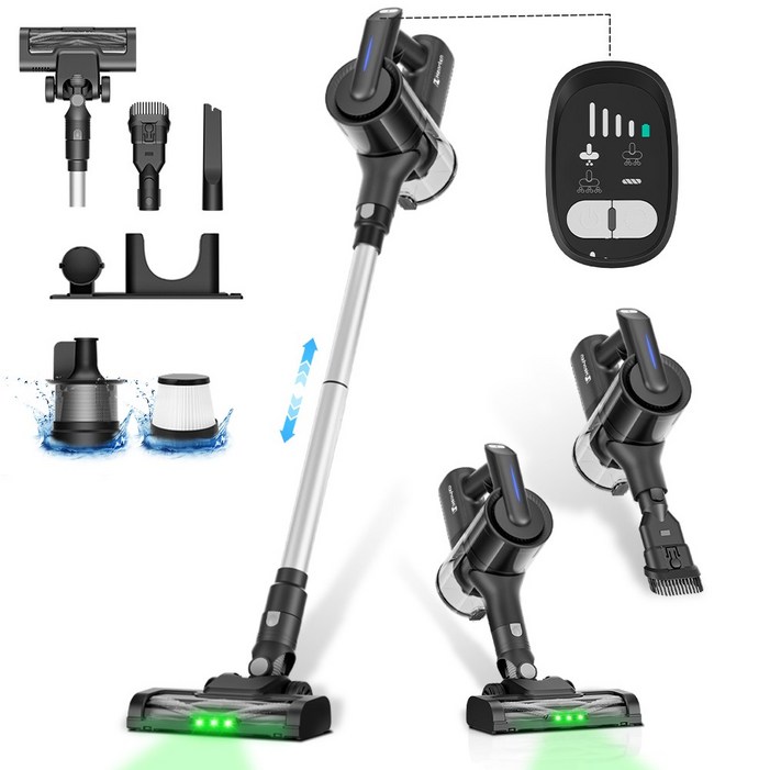 [2025 히트상품]Hearten 초강력 흡입력 35000pa+고급 HEPA+ LED+디지털 디스플레이+2in1;+3단 조절;원룸+차량용+애완동물 털까지 저소음 최신형 무선 청소기