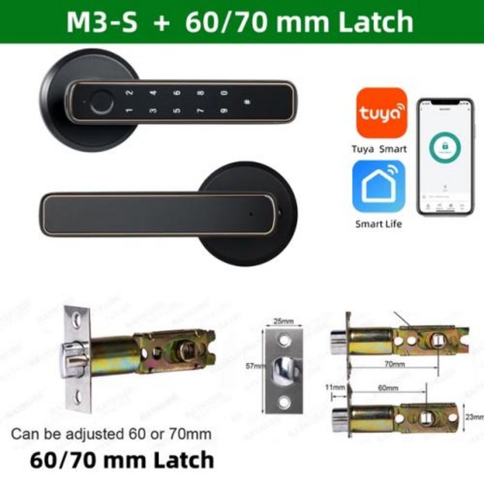 스마트 현관 디지털 도어락 손잡이 무타공 지문 인식 카드키 푸시풀 RAYKUBE M3S 투야 문짝 잠금 전자 키, 앱, 침실용 원격 해제