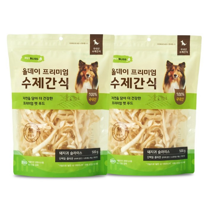 펫블리스 프리미엄 올데이 스틱 강아지 수제간식, 2개, 500g, 돼지귀 슬라이스 펫블리스 프리미엄 올데이 스틱 강아지 수제간식, 2개, 500g, 돼지귀 슬라이스
