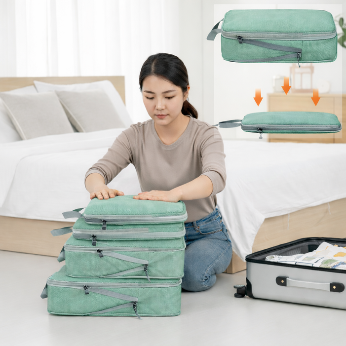 캐리어 공간 활용 깔끔하게 정리되는 여행 압축 수납 파우치 세트