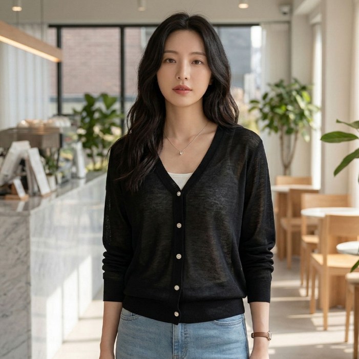 상상그이상 여성용 국내제작 린넨 브이넥 가디건 여름 시원한 비비드컬러 긴팔니트 루즈핏 썸머 캐주얼 오피스룩