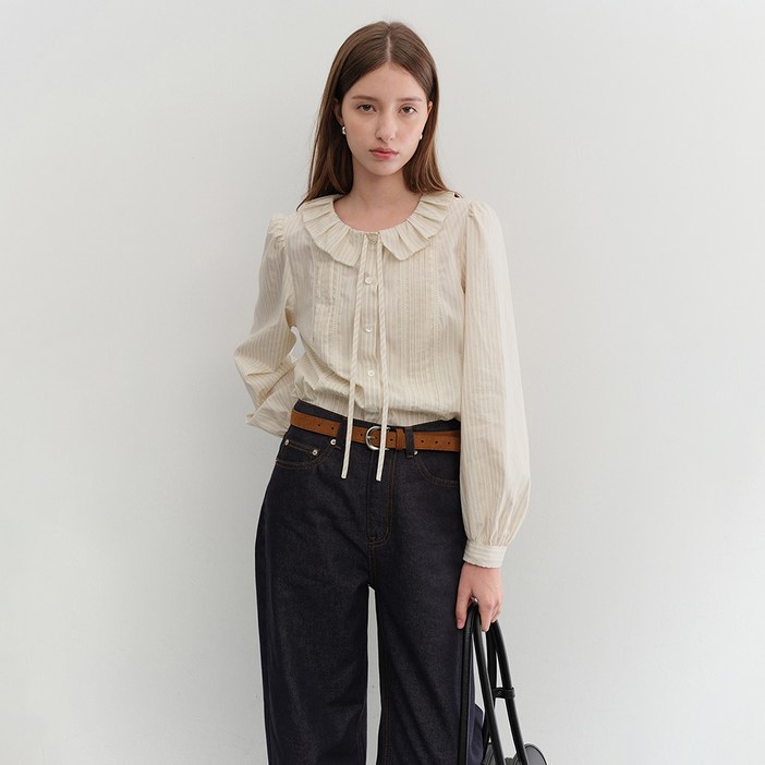 던스트 여성용 빈티지 러플 면 블라우스 UDBL5C201