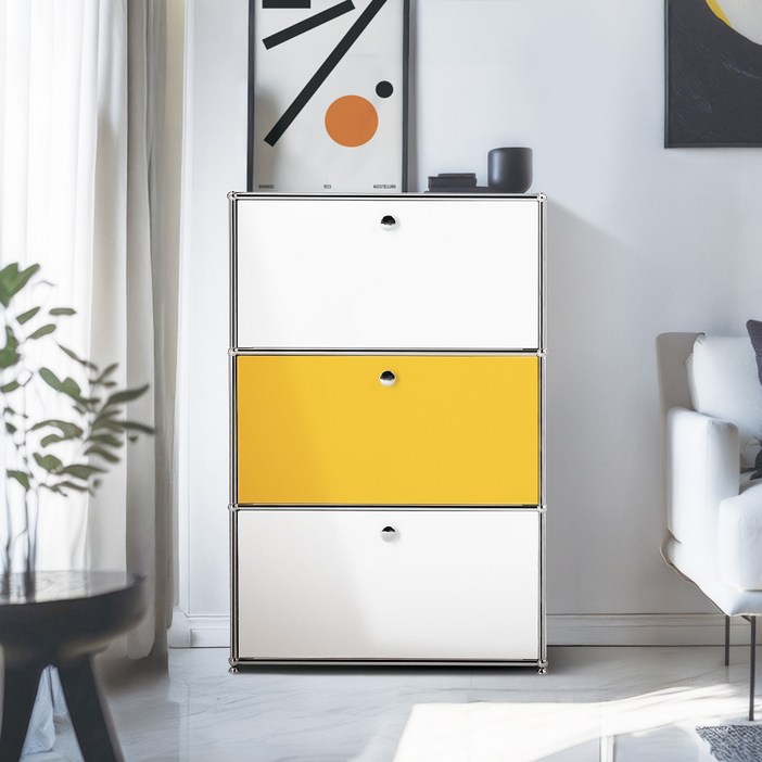 이가페 미드센츄리 모듈 모노 1 x 3 베이직 수납장 콤비 방문설치, 화이트 + 옐로우 + 화이트