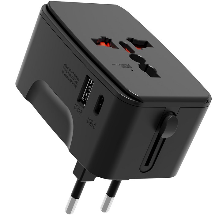 누아트 해외 여행용 멀티 어댑터 2포트 C타입  USB 포트 블랙, 1개
