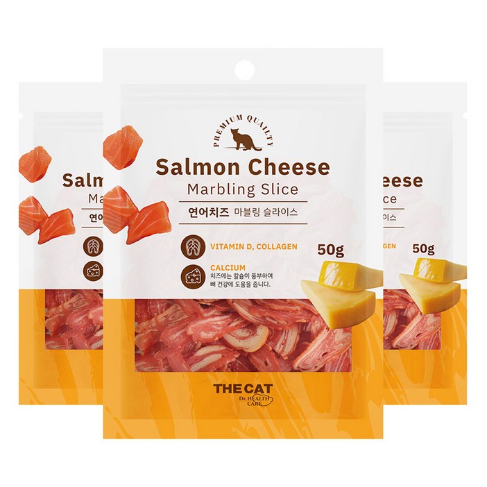 더캣 고양이 마블링 슬라이스 간식, 혼합맛연어치즈, 50g, 3개
