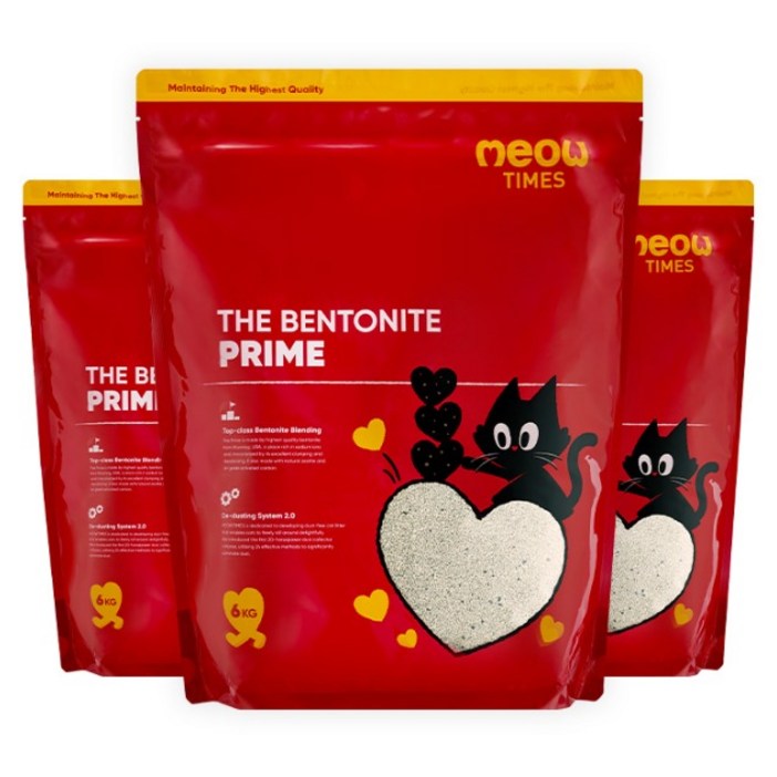 미우타임즈 더 벤토나이트 프라임 고양이모래, 6kg, 3개, 무향
