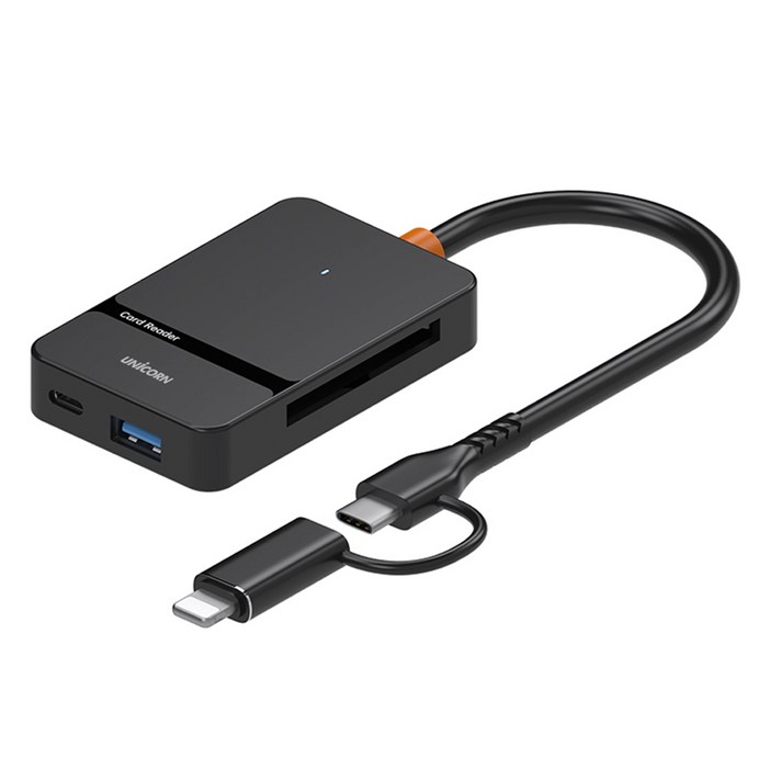 유니콘 USB 통합 멀티 6in1 USB3.2 Gen1 TypeC  8핀 듀얼컨넥터 카드리더기, 블랙, 1개, XC7000M