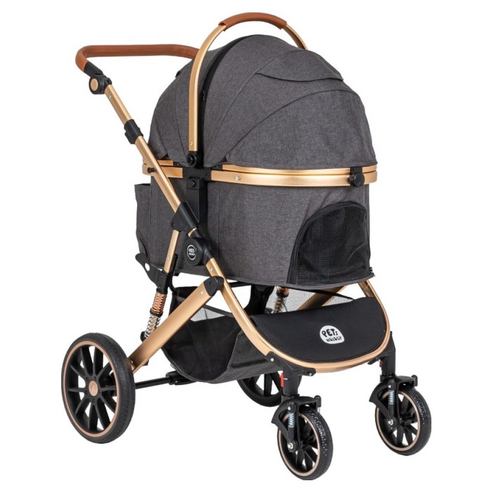 펫츠놀로지 반려동물 분리형 프리미엄 펫휠 유모차, 그레이  골드, 1개