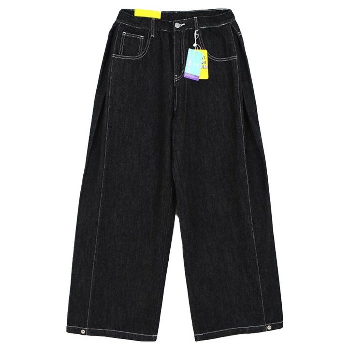 플랜데이 여성용 숏/미디움/롱 기장 클립 논페이드 생지 와이드 데님 팬츠