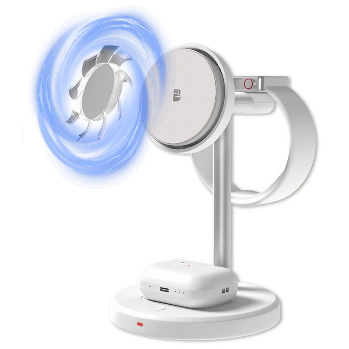 바우아토 저온충전 맥브리즈 맥세이프 3in1 쿨링 고속 15W 무선충전기 거치대, 1개, 퓨어 화이트