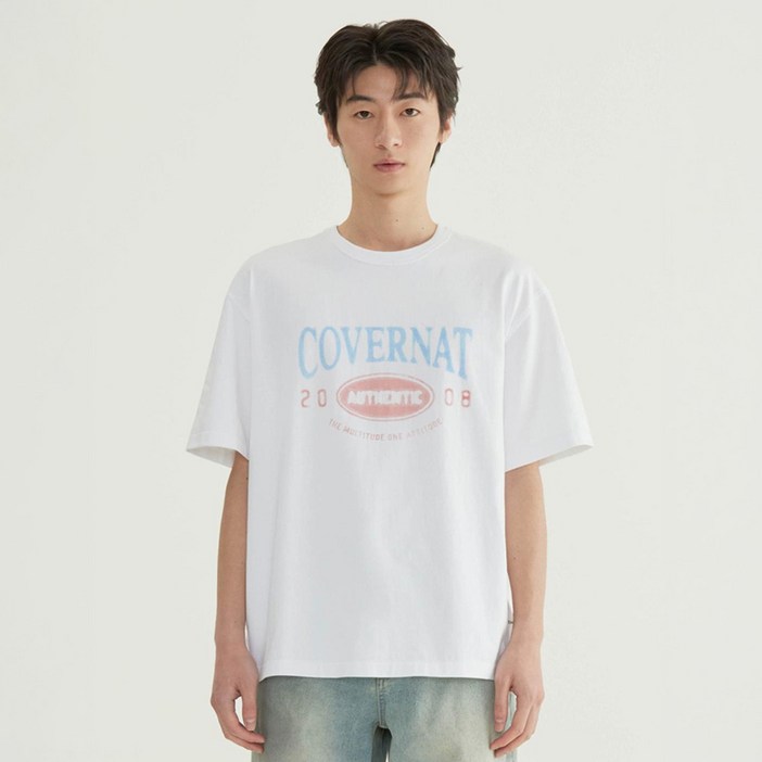 커버낫 남성용 브러시 레터링 그래픽 면 티셔츠