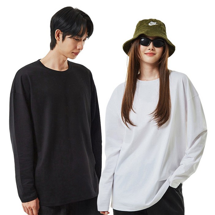 씨티라이프카멜 남녀공용 면 20수 무지 오버핏 긴팔 티셔츠 2p