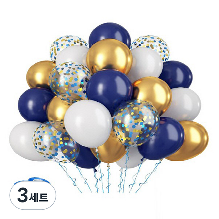 만들하비 컨페티 풍선 세트, 메탈 골드블루, 3세트