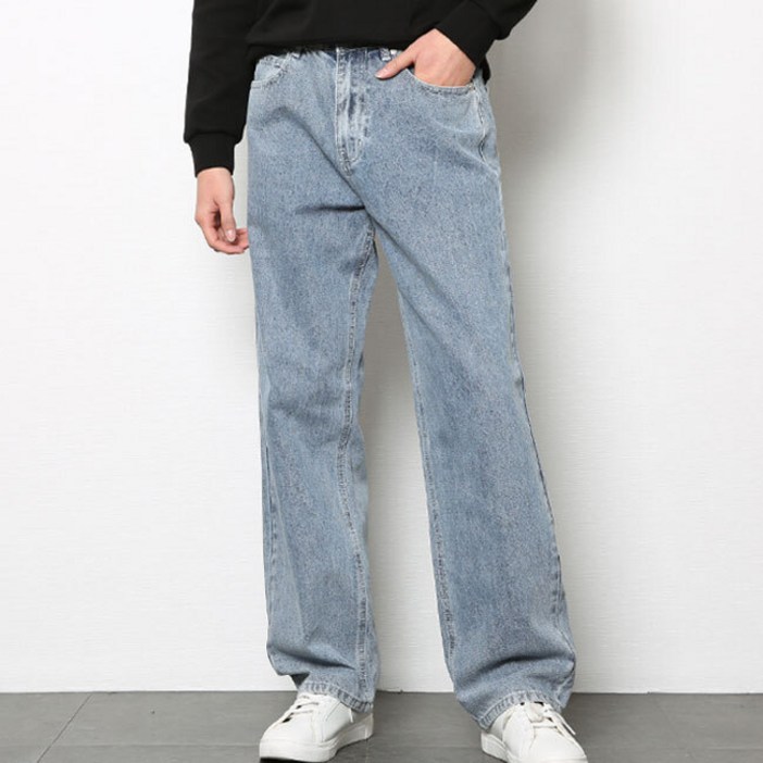 남성용 청바지 프리미엄 세미와이드 뒷밴딩 원워싱 데님