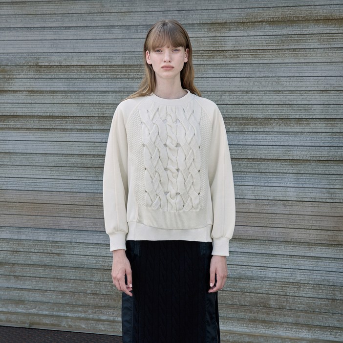 쥬시쥬디 여성용 케이블 니트 믹스 맨투맨 JYTS722G