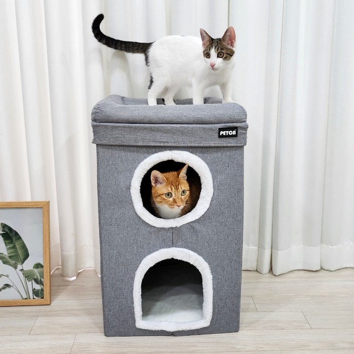 펫카 고양이 3층 숨숨집 하우스, 그레이, 1개 펫카 고양이 3층 숨숨집 하우스, 그레이, 1개