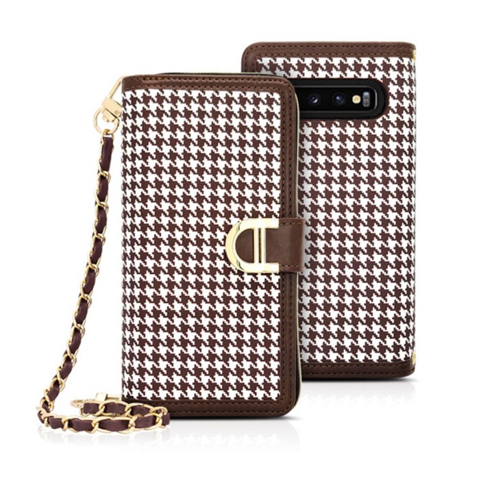 모건 하운드 체크 지퍼 지갑 다이어리 휴대폰 케이스  스트랩