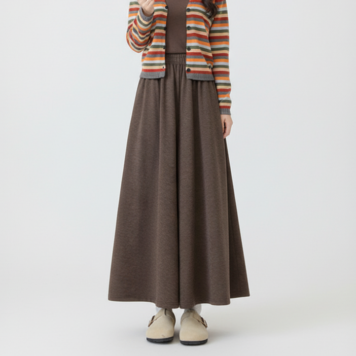 마켓피아 여성용 따뜻한 밴딩 와이드 치마바지