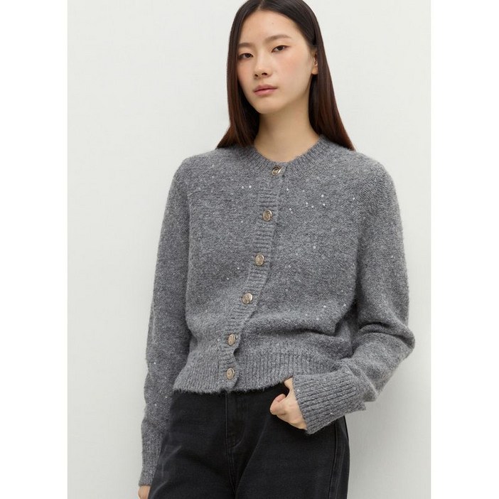 쉬즈미스 울 혼방 글리터 라운드넥 가디건 SSKCDP41060 MG