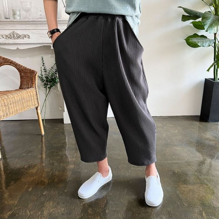 웨일즈 전체스판 시원한 벌룬 플리츠 반배기 세미와이드 밴딩 크롭 팬츠 바지 3 Colors 2836