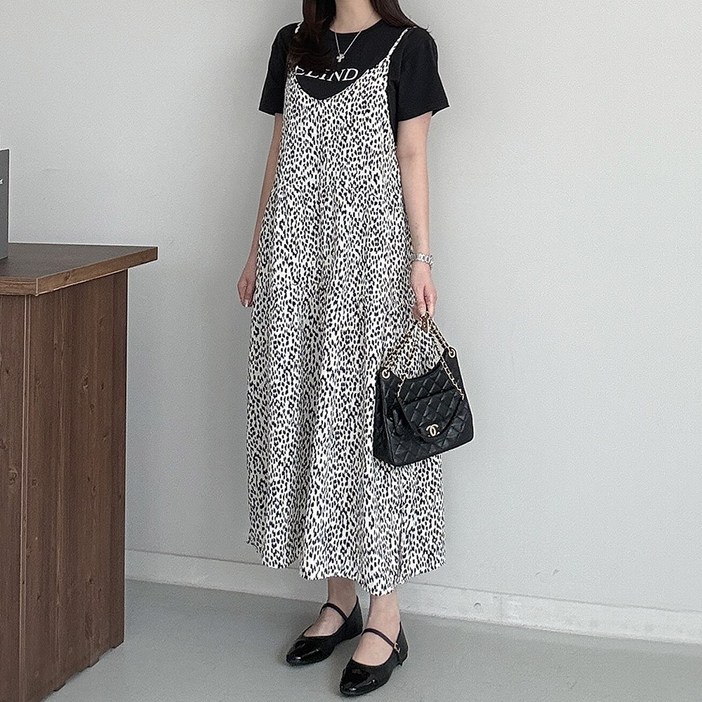 행복여 바젤 레오파드 호피 끈 조절 뷔스티에 원피스