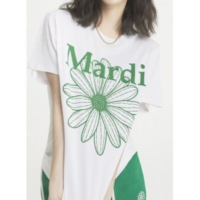 국내정품  마르디메크르디 반팔 티셔츠 그린 TSHIRT FLOWERMARDI WHITE GREEN