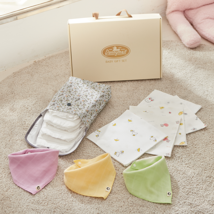 도니몰 출산선물세트 기저귀파우치스카프빕3종아기손수건10P 출산선물 임신선물 신생아선물
