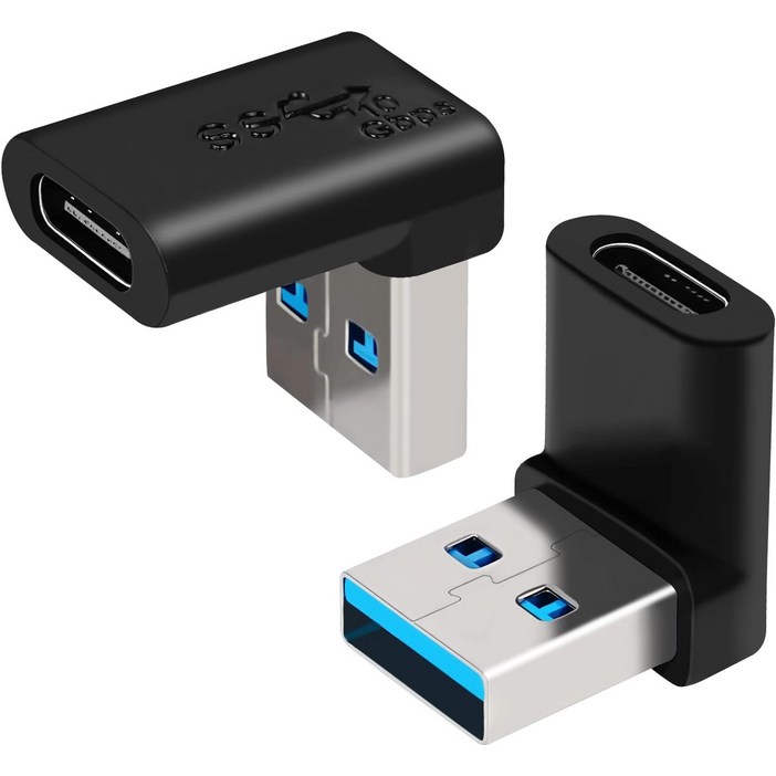 USB C-USB 어댑터, 직각 USB C 암-USB 3.2 수 어댑터 90도 어댑터, 삼성, PC, 노트북용 10Gbps 타입 C 변환기, 2개, 단일 제품